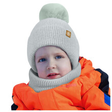 Children's Neck Warm Three Piece Winter Baby Knitted Hairball Ear Cap And Glove Three Piece Set