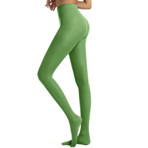 Women's Semi-Opaque Solid-Color Footed Tights Green 1