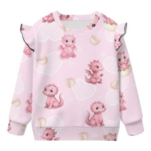 Pink Dragon Toddler Girls Sweatshirt, Ruffle Shoulder Pullover, Soft Oversized Long Sleeve Top for Sizes 4-5, Fall Trendy