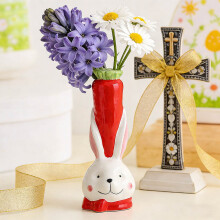 Ceramic Carrot Rabbit Vase, Small Neck Vases, Novel And Lovely Unique Shape Rose Vase, Easter Decor, Red 8.4"