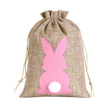 1 Pieces Easter Rabbit Ears Burlap Drawstring Bags for EasterHunts Cute Reusable Bags for Parties Packaging for Easter Celebrations