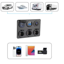 12V Dual USB Charger with LED Voltmeter and Cigarette Lighter Socket for Car, Marine, RV