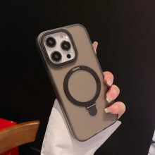 Magnetic Frosted Invisible Stand Case for iPhone 12, Compatible with MagSafe – Translucent Flexible Liquid Silicone Kickstand, Gray