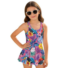Hawaiian Pink Floral Bird Little Girls Swimsuits One Piece Size 8-9 Modest Beach Swimming Suit for Kids Girls Bathing Suits Beach Vacation