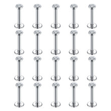 20 Pcs/lot 16G Surgical Steel Lip Ring Crystal Labret Piercing Cartilage Earring-Silver-Style 1