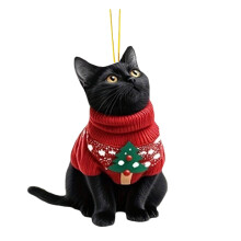 Christmas Black Cat Ornaments for Pet Owners – Indoor/Outdoor Safe Acrylic Hanging Decor, Compatible with Xmas Trees, Gift for Cat Lovers