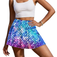 Fish Scale Pattern Tennis Skirts for Women Stretchy Inner Shorts Women's High Waisted Athletic Golf Skorts Skirts Soft Outing Wear for Running Casual