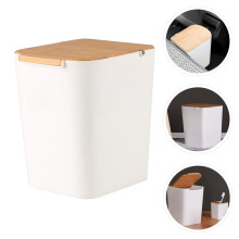 1Pc Press Type Household Trash Can Plastic White Garbage Bin with Cover