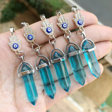5pcs Healing Blue Crystal Pendants Buddha Palm Chakra Reiki Amulet Point-default