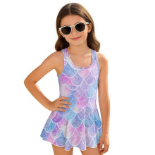 Little Girls One Piece Swimsuits Purple Merimaid Scale Size 8-9 Polyester and Spandex Beach Swimming Suit Modest Swimwear Summer Vacation