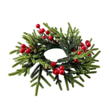 Mini-Weihnachtskerzenkranz – Tischdekoration mit roten Beeren und Tannenzapfen für drinnen und draußen, Landhausstil