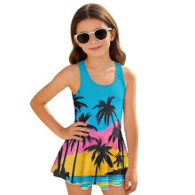 Palm Tree Beach Kids Swimsuits for Girls 1-Piece Swim Dress Sleeveless Size 12-13 Bathing Suit Swimwear Beach Sport