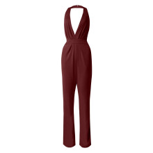 Macacão feminino de cor sólida, calça reta, design simples e requintado (vermelho vinho, tamanho XL)