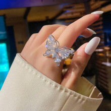 Fashion 925 Silver Cubic Zirconia Butterfly Ring Women Jewelry Adjustable-#1-Adjustable