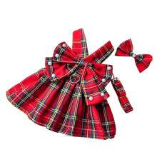 Pet Clothes Cute And Stylish Plaid Print Dog Harness Dress With Bowknot Ideal For Small Dogs Indoor Outdoor Use