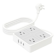 Listwa zasilająca z zabezpieczeniem przeciwprzepięciowym, 4 gniazda i 3 porty USB (2 USB-C) | Szybkie ładowanie 17 W, montaż ścienny 1875 W,
