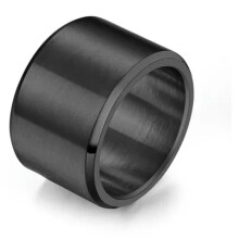 15 mm breiter Edelstahlring für Damen und Herren, schlichtes Design, matte Oberfläche, flache Oberseite – Schwarz – Größe 8