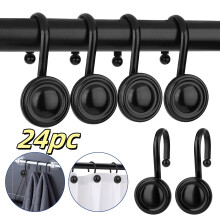 24 Pcs Stainless Steel Vintage Shower Curtain Hooks in Black for Bathrooms