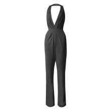 Macacão feminino de pernas largas, cor sólida, calça reta, design simples e requintado (Preto, XXXL)