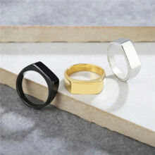 Anello a sigillo quadrato in acciaio inossidabile per uomo e donna, colore oro