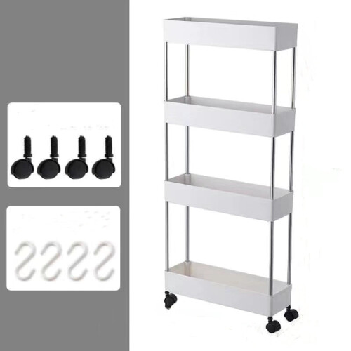 Λεπτή Αποθήκευση Cart4Tier Λευκή Κινητή Ραφιέρα για Μπάνιο & Γραφείο