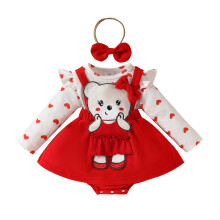 Baby Girl Clothes Romper Cute Cat Ruffled Long Sleeve Love Fall Winter Outfits with Bow Headband 0-18 Months Red 9-12 Months