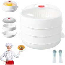 Microwave Oven Steamer – Multifunctional, Thermal Insulation, Layered Water Storage, Lid & Tray, Compatible with Most Microwaves