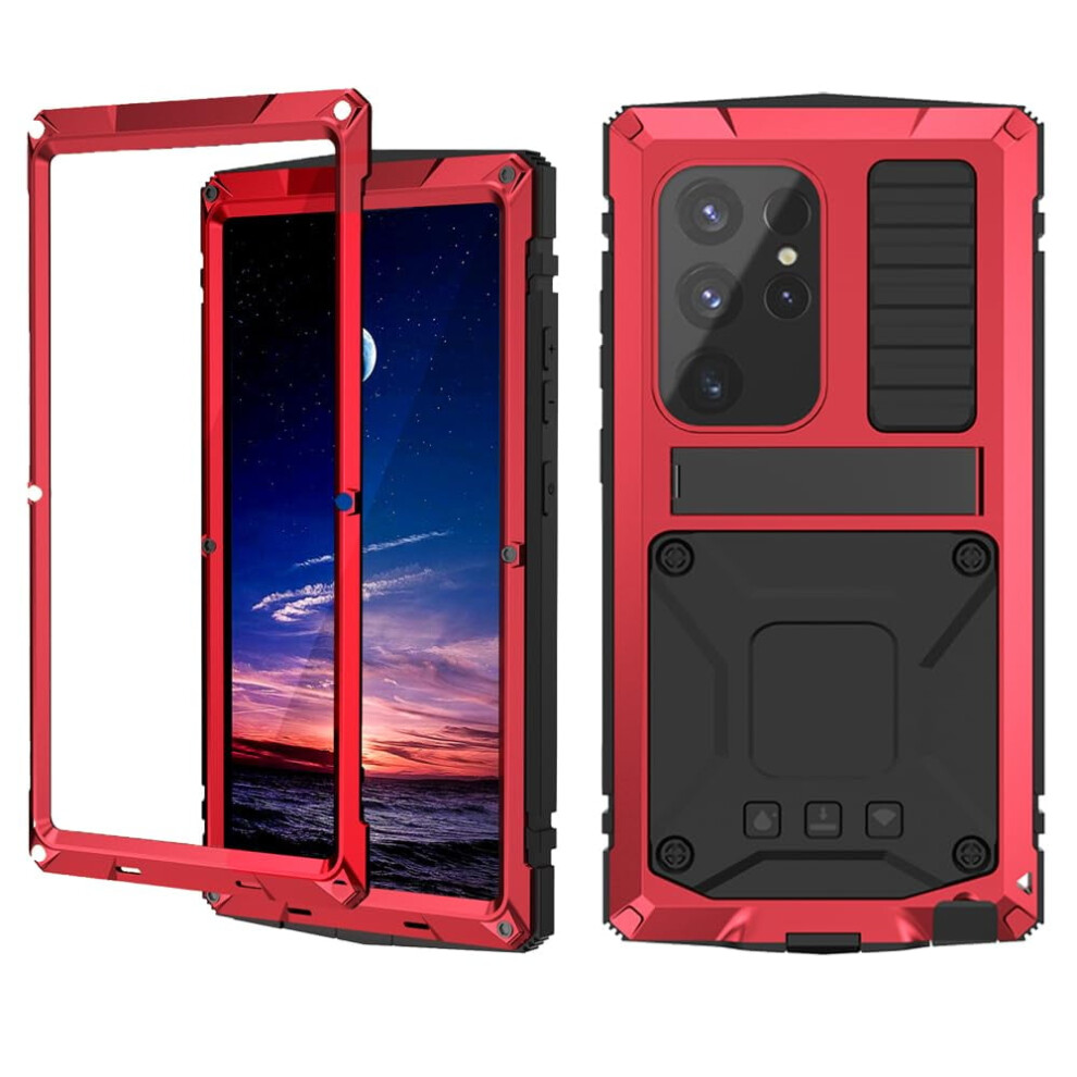 Metal Armor Case For Samsung S24 Ultra Â Military-Grade Rugged, Shockproof, Drop-Tested, With Metal Stand & Screen Protector (Black) Black 9405492490956