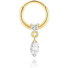 20G Teardrop Crystal Nose Ring Hoop with CZ Heart – Hinged Clicker Segment for Nostril, Helix, Cartilage, Daith, Tragus