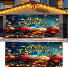 Banner festivo navideño de 7x16 pies, grande, para fotos de fiestas en la puerta del garaje, poliéster duradero, fácil de instalar, tema navideño
