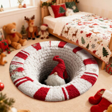 3D Xmas Optical Illusion Round Rug: Santa/Snowman/Animal Print, Non-Slip, Washable, 2FT – Compatible with Home & Bedroom Decor