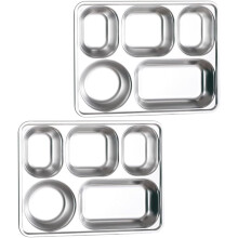 2 bandejas cuadradas de acero inoxidable 304 con compartimentos para servir comida, ideales para estudiantes, la cocina, como recipientes para el