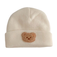 Korean Cartoon Bear Baby Hat Soft Knitted Bonnet Caps for Kids Warm Headgear Solid Color for Autumn and Winter Warmth