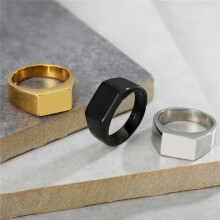 Herren Damen Edelstahl Quadratischer Siegelring Schlichter Statement-Ring für Hochzeiten Form F-Schwarz-8