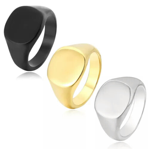 Herren Damen Edelstahl Quadratischer Siegelring Schlichter Ehering Statement-Ring Form E-Gold-9