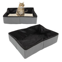 Collapsible Cat Litter Box Grey Waterproof Outdoor Travel Portable 600D Oxford