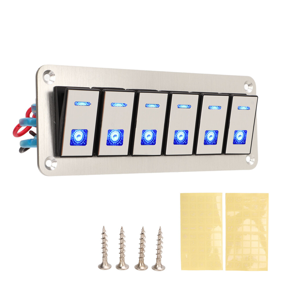 Vehicle 6 Gang Rocker Switch Panel 12V 24V Led Waterproof On Off Switch Blue 3561387648386