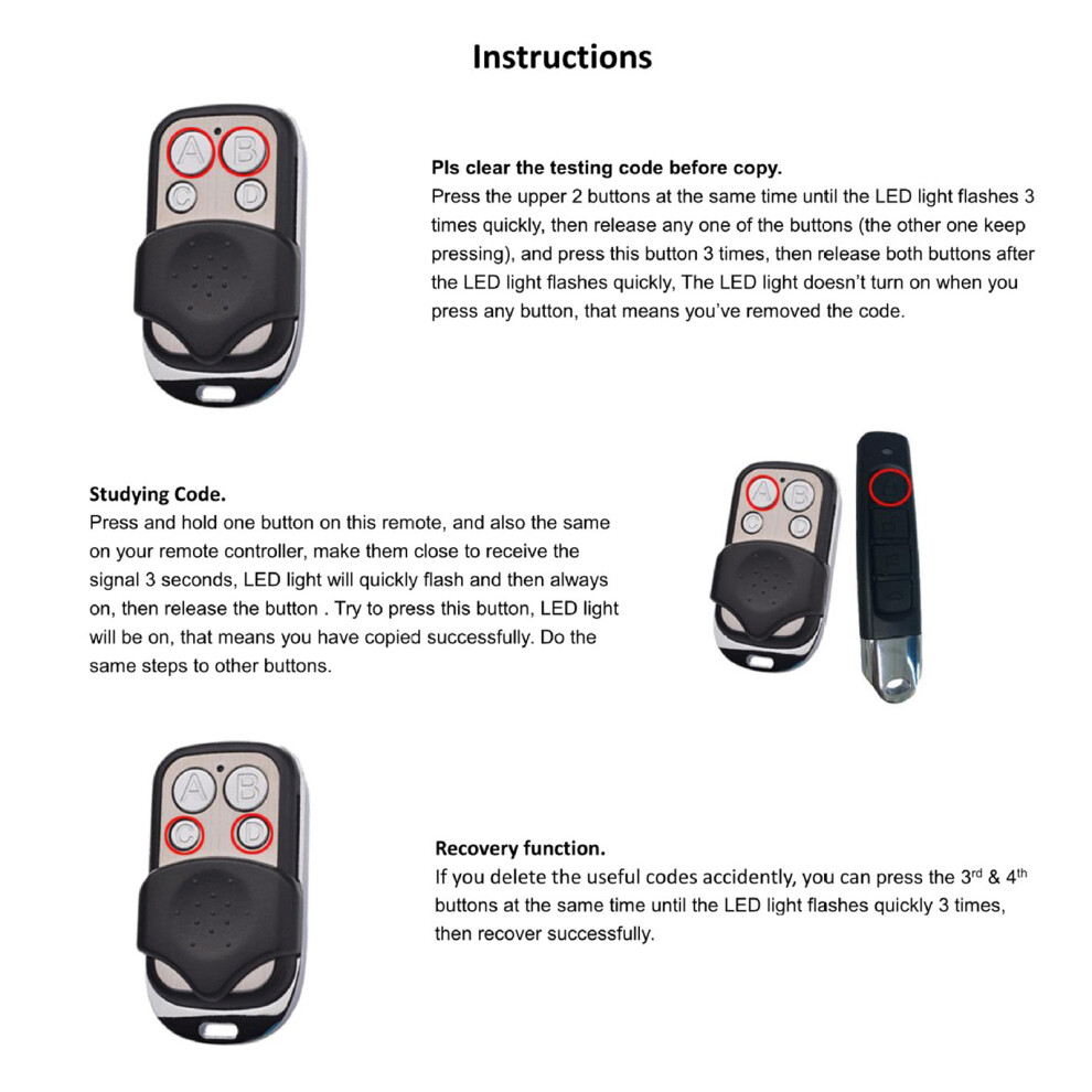 Universal Cloning Key Fob Remote 4Pcs, 12V, 100M Range, Black 9371390084231