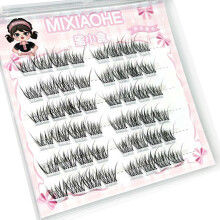 (6 Rows Glue free) Fluffy Natural Black C Curl Lashes 9-12mm