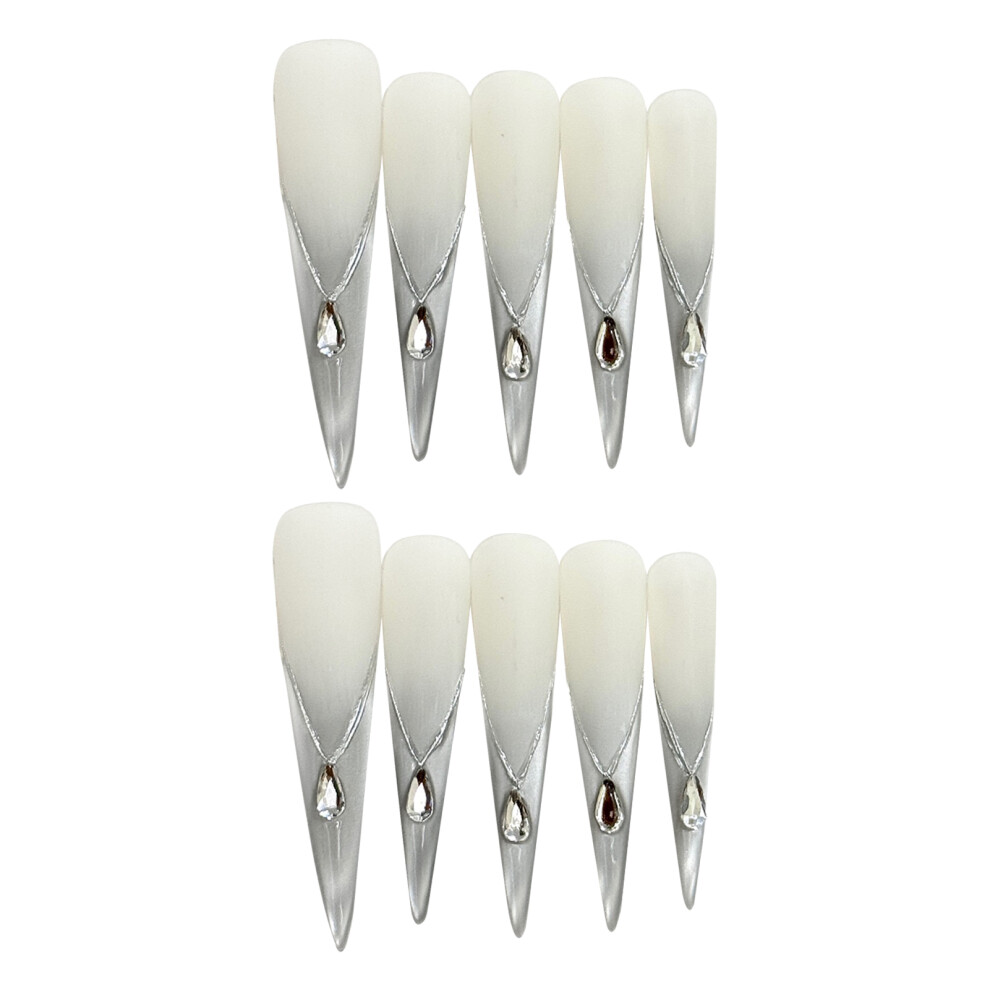 Roc-Electron White (M) French Tip Fake Nails - Durable & Comfortable
