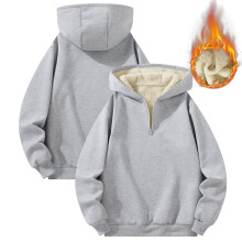 SYMOID Men's Sherpa Lined Half Zip Hoodie - Warm Cozy Gray Size L for Fall Winter, Soft Polyester with Ribbed Cuffs
