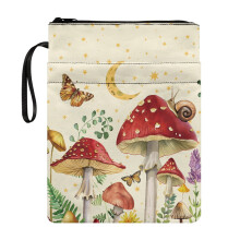 Classic Zipper Pouch with Book Protection Handle Polyester Fabric Protector Wrap Bag Pocket for Readers Hardcover Notebook Journal Textbooks