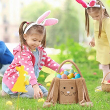 Plush Bunny Easter Bag for Kids – Flocked Velvet Handbag & Basket for Egg Hunt, Cute Gift Bag with Sturdy Handle, Compatible with Easter Party &