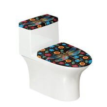Dragonfly and Floral Pattern Polyester Fabric Toilet Seat Protector & Non-Slip Bathroom Toilet Cozy Set & Universal for Bathroom Accessories Soft