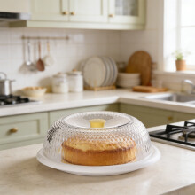 2-in-1 Ventilated Food Cover & Colander Set, Clear Plastic Cake Dome with Breathable Holes, Stackable—Compatible with Standard Kitchen Counters