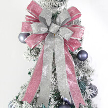 DAMAI Large Lighted Silver Christmas Tree Topper Bow, 16x9", Glitter Wreath Bow for Fall, Halloween, Thanksgiving & Christmas Decor