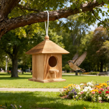 Outdoor Hanging Wooden Birdhouse Feeder, Burnt Finish, Rustic Solid Wood – Compatible with Outdoor Bird Nest Decoration