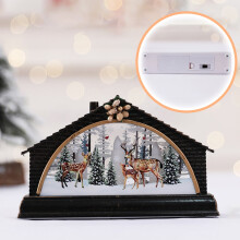 Christmas LED Lantern with Snow Globe, Santa/Snowman/Elk/Xmas Tree Designs – 6.1in Tabletop Night Light, Holiday Party Decor & Gift