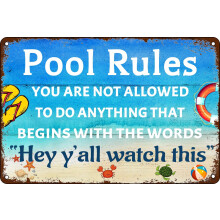 Pool Rules Metal Tin Sign – 8x12 in, “You Are Not Allowed…” Design, Pool Deck Accessory, Compatible with Aluminum