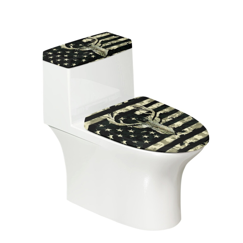 American Flag And Deer Toilet Lid Dust Cover Set Polyester 941196116086